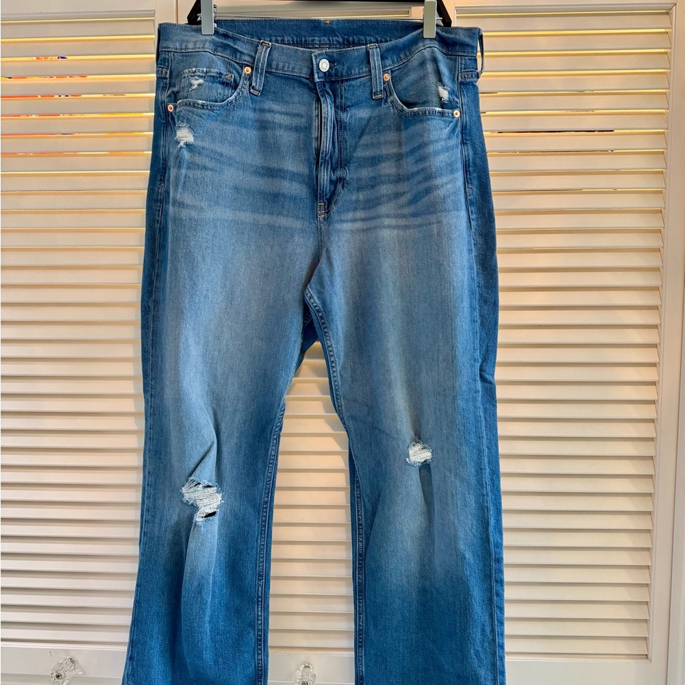 GAP Blue Straight Jeans with Distressed Details